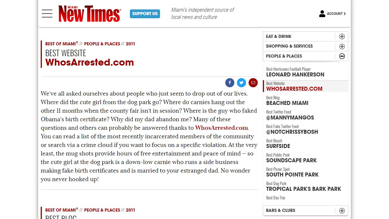 Best Website 2011 | WhosArrested.com - Miami New Times